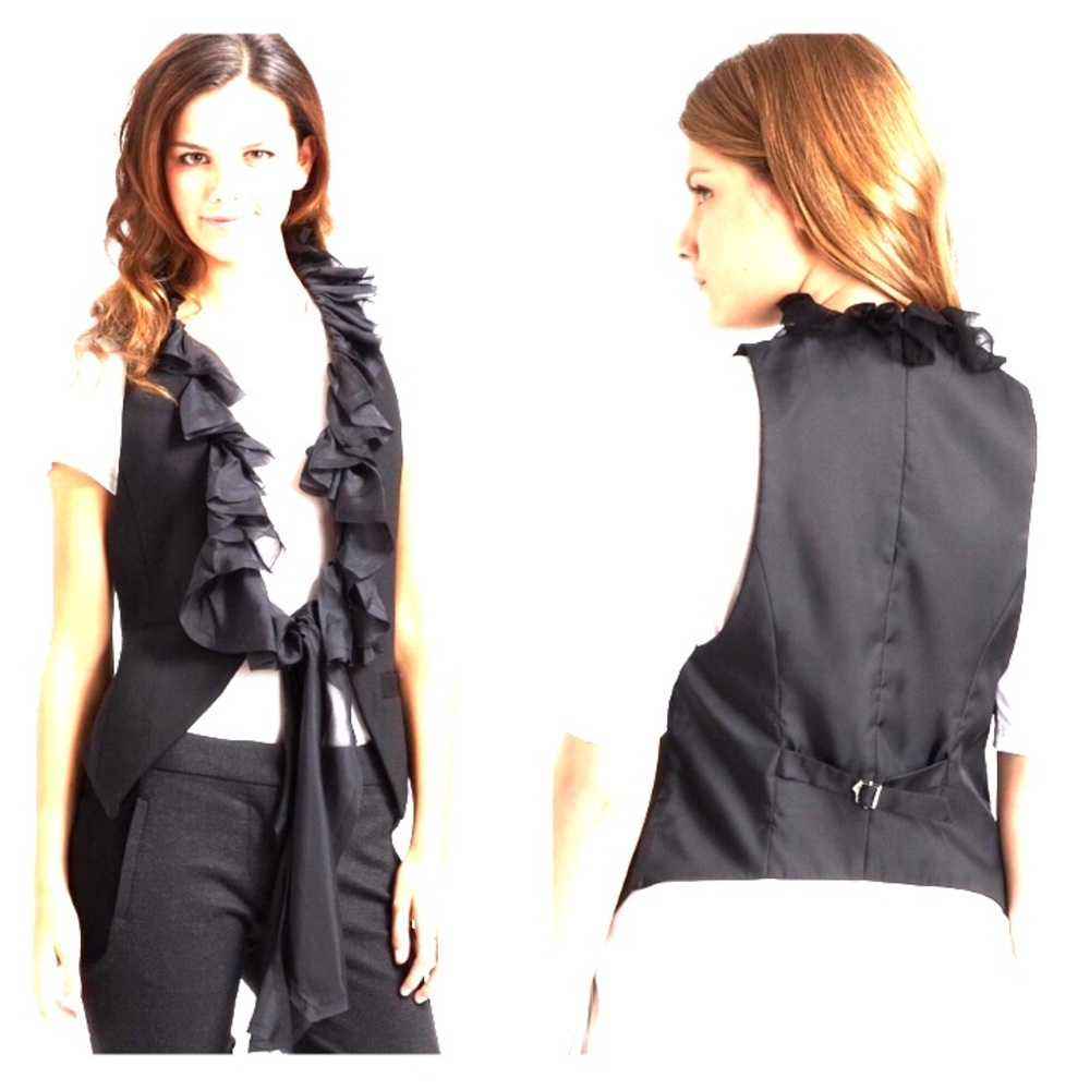 Elizabeth & James Black Dandy Ruffle Trim Vest